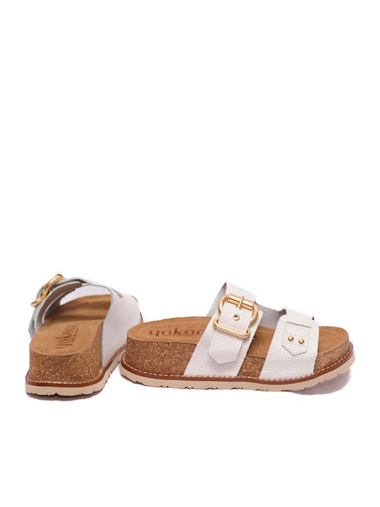 Δερμάτινα Γυναικεία Σανδάλια Flatforms Εκρού