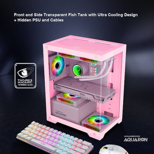 Armaggeddon Aquaron Gaming Midi-Turm Computergehäuse mit Seitenfenster Rosa