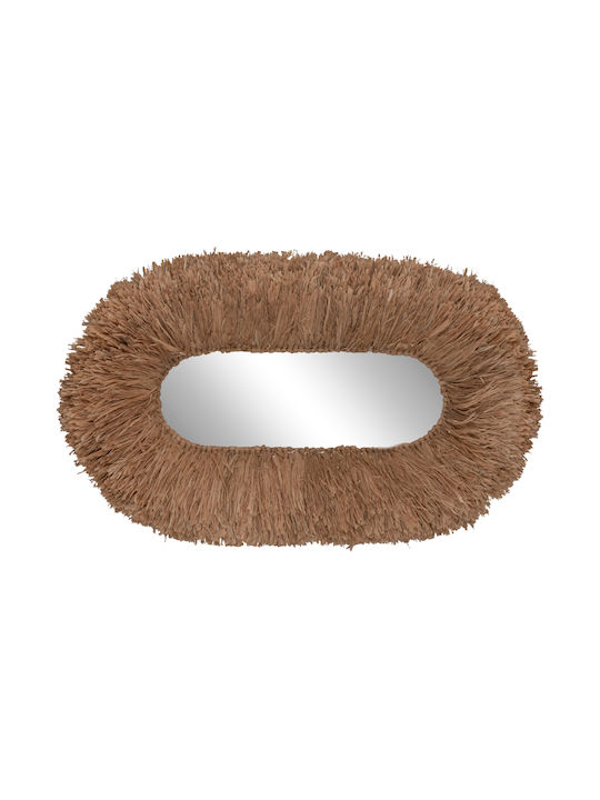 HomeMarkt Wandspiegel Oval mit Beige Rattan Rahmen 95x60cm 1Stück