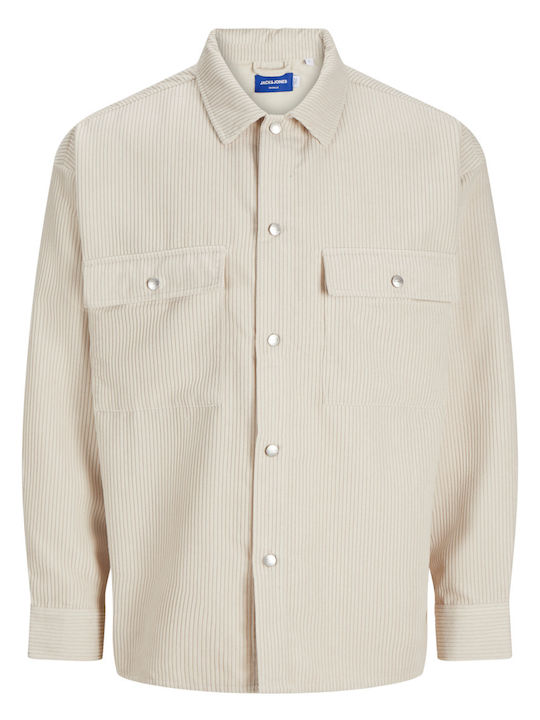 Langärmeliges Zeichenfolge Overshirt Beige