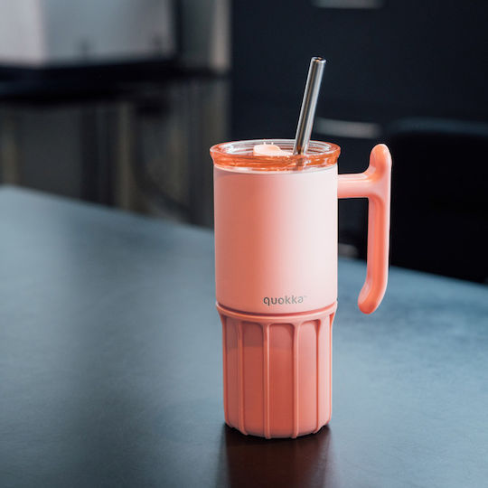 Quokka Handled Tumbler Stainless Steel BPA Free 720ml Peach with Straw and Handle