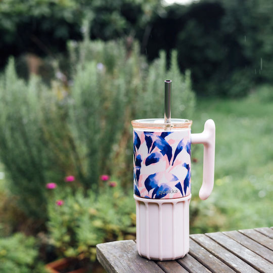Quokka Handled Tumbler Θερμός Ανοξείδωτο BPA Free 720ml Blue Feather με Καλαμάκι και Λαβή