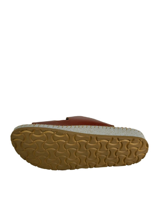 Leather Women's Flat Sandals Anatomic in Tabac Brown Color