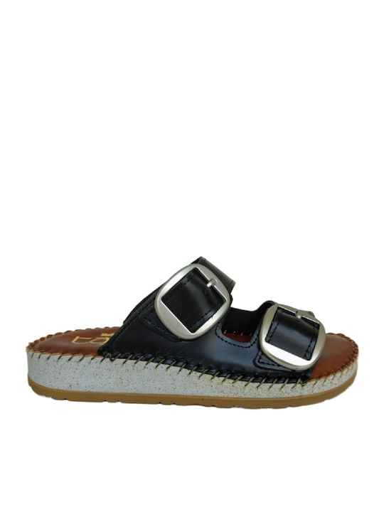 Leather Women's Flat Sandals Anatomic in Black Color