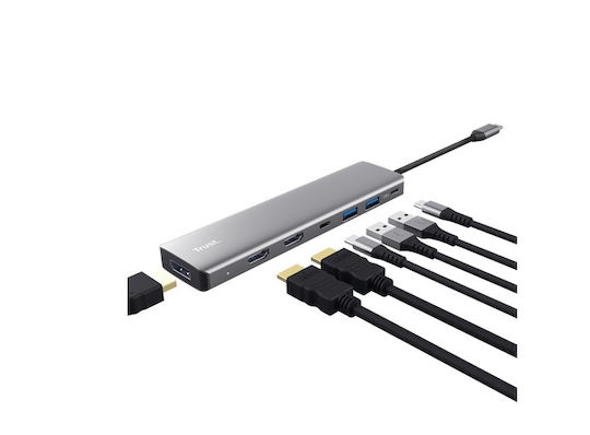 Trust 7 IN 1 USB-A / USB-C Docking Station with HDMI 4K PD Ethernet and Support for 2 Monitors Silver