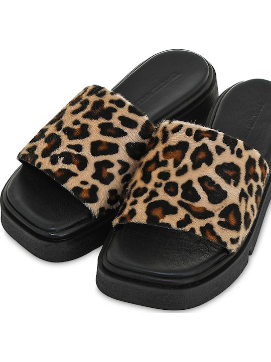 Leather Women's Flat Sandals Flatforms LEOPARD PONY