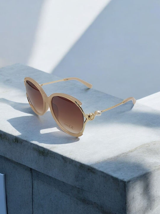 Dasoon Vision Women's Sunglasses with Beige Frame and Brown Lens 2478097