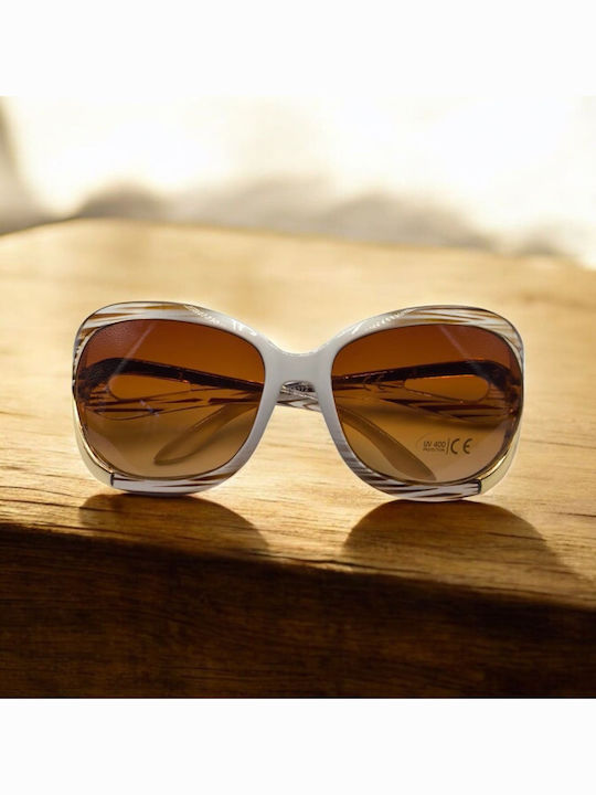 Dasoon Vision Women's Sunglasses with White Frame and Brown Lens