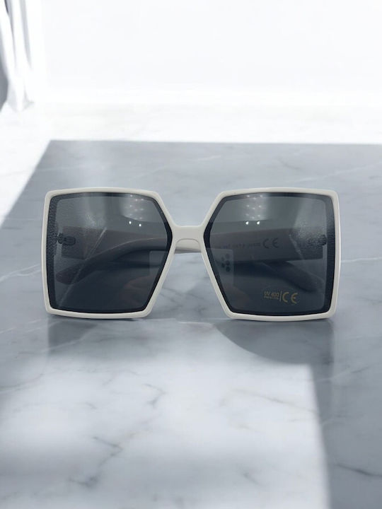 Dasoon Vision Women's Sunglasses with White Frame and Black Lens 2478104