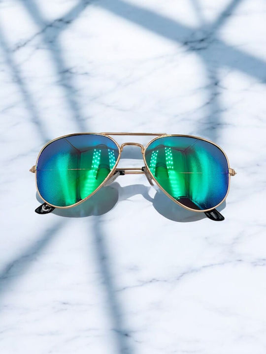 Dasoon Vision Unisex Sunglasses with Gold Metal Frame and Green Polarized Lens 2478083