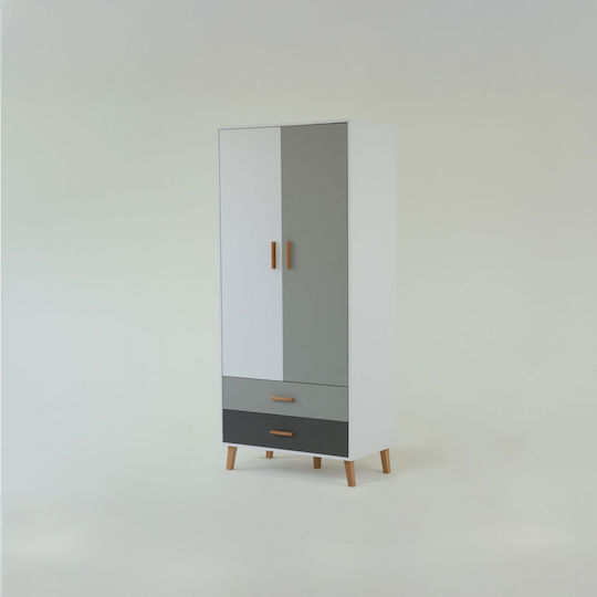 Timmy Δίφυλλη Ντουλάπα 90x50x199cm Λευκό-γραφίτη-γκρι