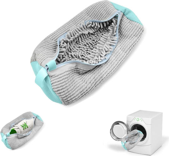 Sac pentru spălarea pantofilor Quandes cu perii interioare 360° Curățare Spălare Uscare Transport Depozitare Sac Pantofi Durabil Poliester Premium Reutilizabil Portabil Rezistent 19x39 cm Gri