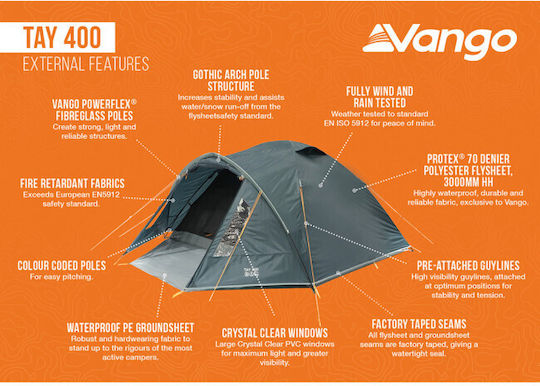 Vango Tay 400 Camping Tent Igloo Blue With Double Cloth 3 Seasons For 4 People 300x250x140cm