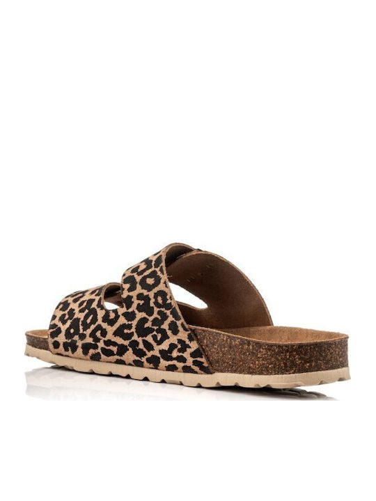 Leather Women's Flat Sandals in Brown Color
