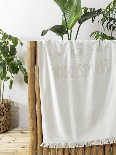 Nima Jacquard Cotton Ecru with Fringes Beach Towel 160x90cm