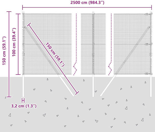 vidaXL Wire Fencing Galvanized Set Silver 1x25m (per meter)