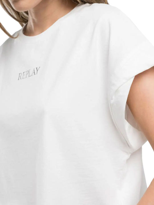 Damen Crop Top Baumwolle Kurzarm Off White