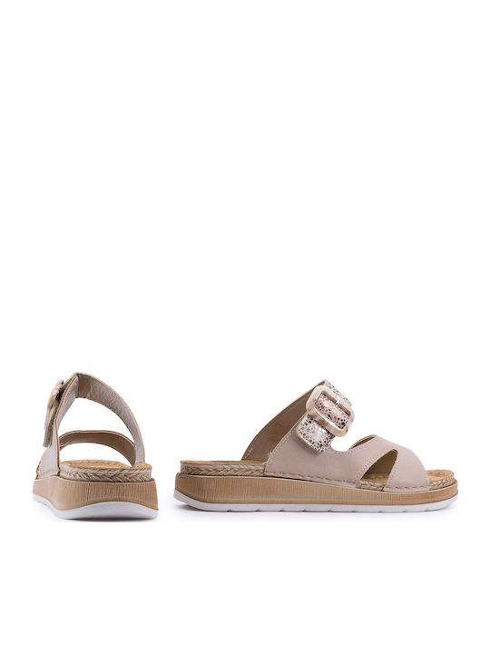 Women's Flat Sandals in Beige Color