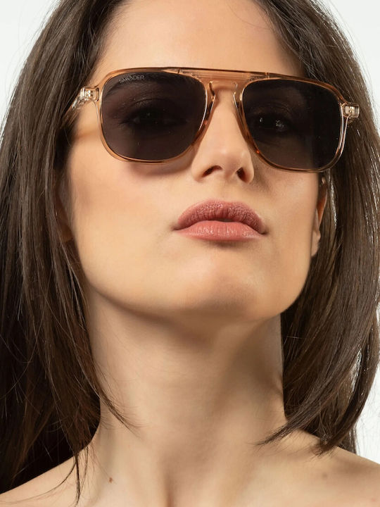 Smooder Unisex Sonnenbrille mit Beige Kunststoff Gestell und Gold Linse KAS03
