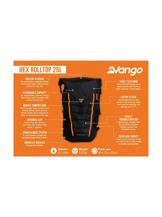 Vango Ορειβατικό Σακίδιο 25lt Αδιάβροχο Μαύρο Daypack