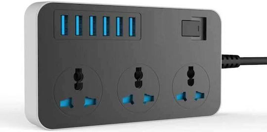 Bandă de alimentare 3 Prize cu 6 USB-A, Comutator și Cablu 1.6m
