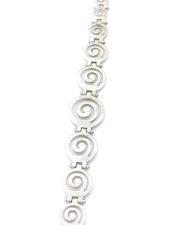 PS Silver Women's Silver Chain Bracelet with Meander Design 18.5cm