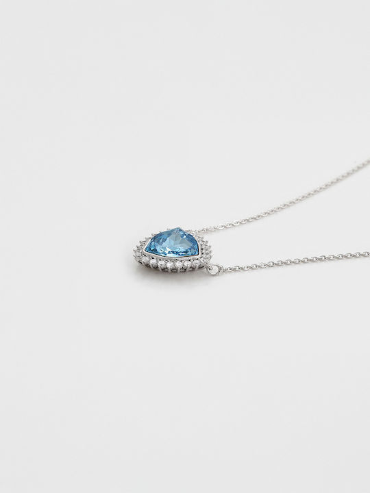 Chrysothemiss Women's Necklace Blue Shield Light Blue Stone & Zircon Platinum Plating