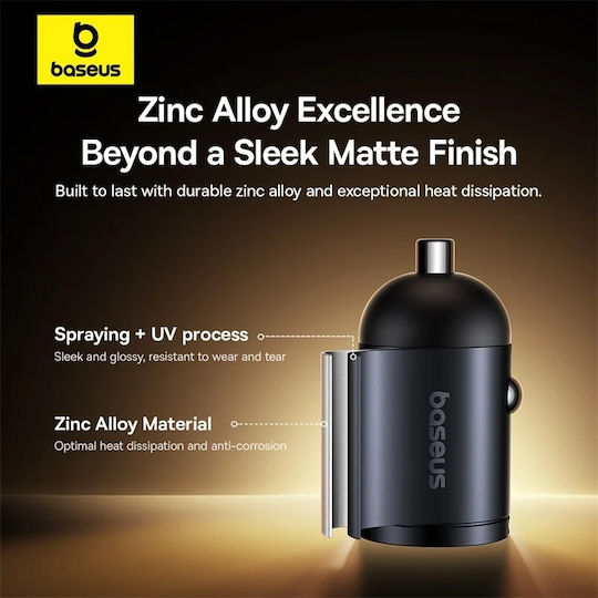 Baseus Tiny Star Mini Φορτιστής Αυτοκινήτου 30W 3.5A με Θύρες: 1xUSB 1xType-C Μαύρο Χρώμα