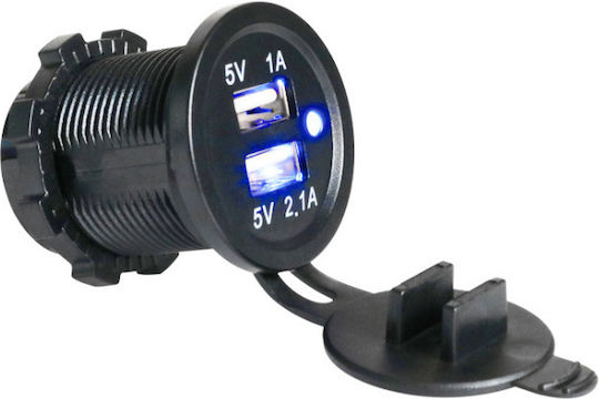 Car Charger 2.1A with Ports: 2xUSB Black Color