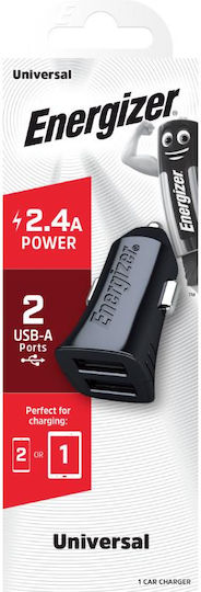 Energizer Auto-Ladegerät 12W 2.4A mit einem Anschluss: 1xUSB Schwarz Farbe