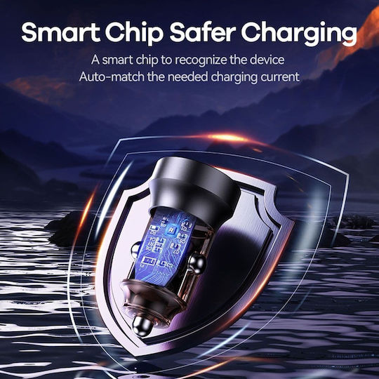 Remax Car Charger 30W Fast Charging with Ports: 1xUSB 1xType-C