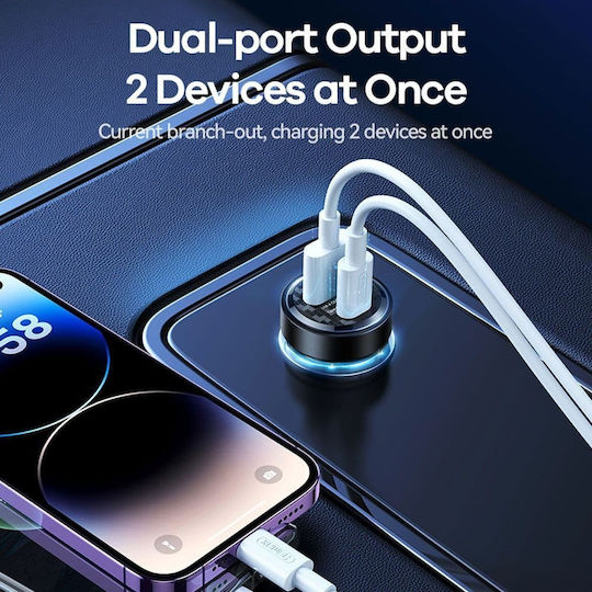 Remax Car Charger 30W Fast Charging with Ports: 1xUSB 1xType-C