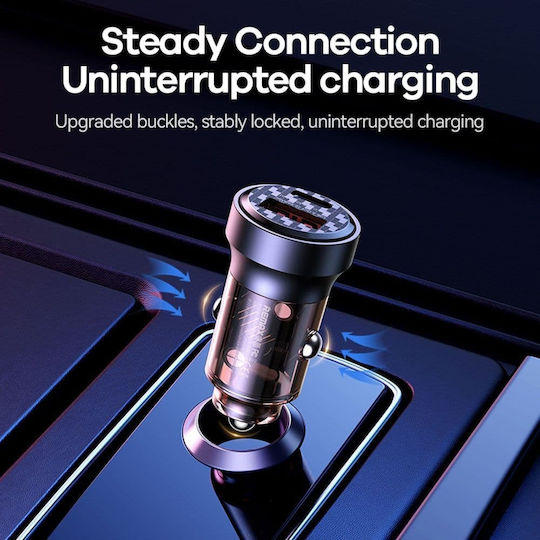 Remax Car Charger 30W Fast Charging with Ports: 1xUSB 1xType-C