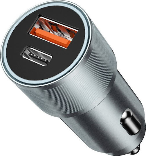 BWOO BO-CC73 Încărcător Auto 38W Cu Porturi 1xUSB 1xType-C Culoare Gri