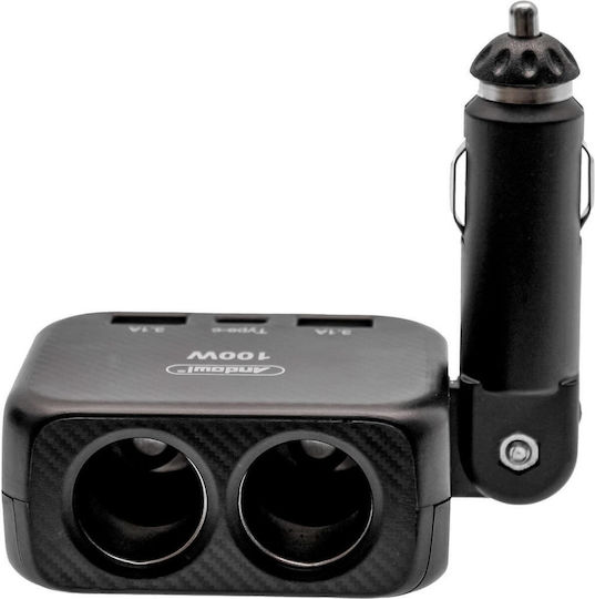 Andowl Qca50 Φορτιστής Αυτοκινήτου 100W 3.1A με Θύρες: 2xUSB Μαύρο Χρώμα