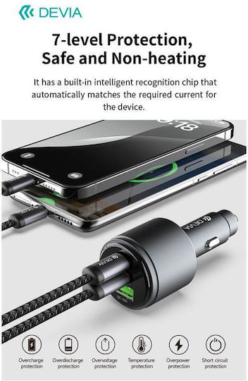 Devia Зарядно за кола 116W 3Спецификация с Портове: 1xUSB 2xType-C Черен Цвят