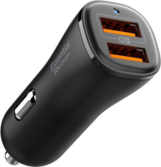 Spigen Ev302 Essential 30w Car Charger Car Charger 30W 3A with Ports: 2xUSB Black Color