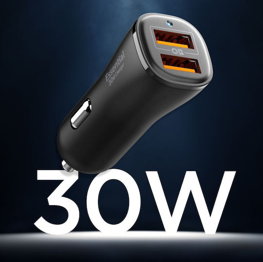 Spigen Ev302 Essential 30w Car Charger Car Charger 30W 3A with Ports: 2xUSB Black Color