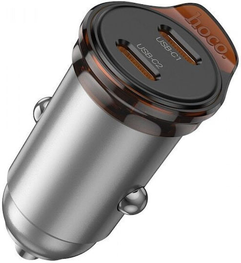 Hoco Auto-Ladegerät 45W 3A Schnellladung mit Anschlüssen: 2xType-C Gray Farbe