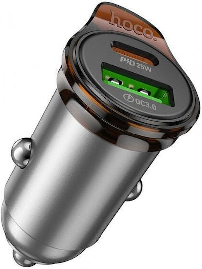 Hoco Auto-Ladegerät 43W 3A Schnellladung mit einem Anschluss: 1xUSB mit Kabel Blitzschlag Gray Farbe