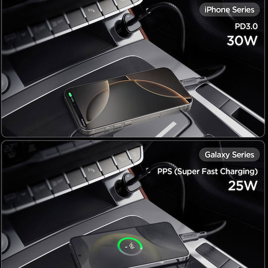Spigen Essential 30w Car Charger Car Charger 30W with one Port: 1xType-C Black Color