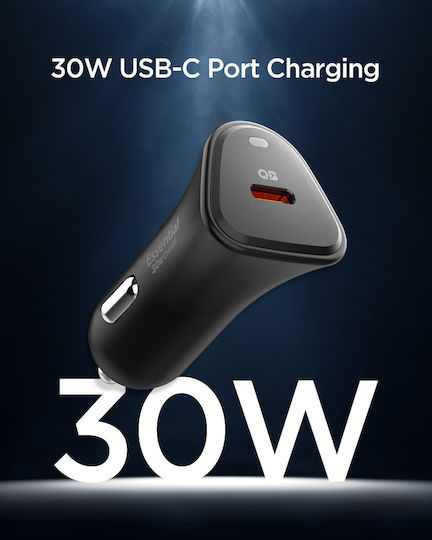 Spigen Essential 30w Car Charger Car Charger 30W with one Port: 1xType-C Black Color