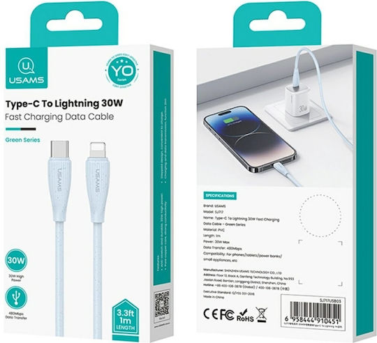Usams Series Regular la Cablu Lightning 30W Verde 1m (SJ717USB04)