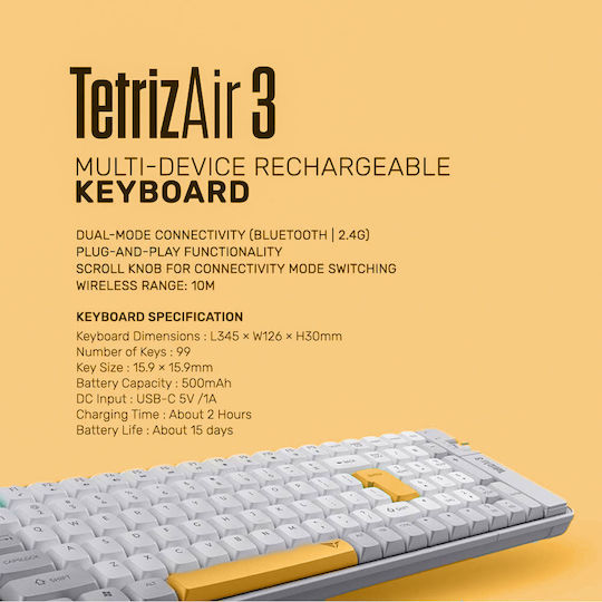 Alcatroz TETRIZ AIR 3 Ασύρματο Bluetooth Πληκτρολόγιο Αγγλικό US SUMMER WHITE