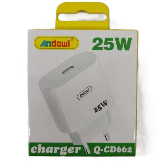 Andowl Ladegerät ohne Kabel mit USB-C Anschluss 25W Weißs (Q-CD662)