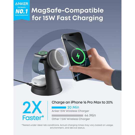 Anker Ασύρματος Φορτιστής Qi2 και Καλώδιο USB-C - USB-C 15W Charger and Cable Included (MagGo 3-in-1)