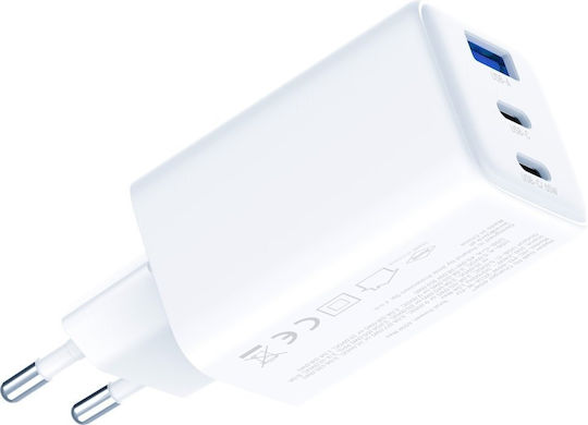 3MK Φορτιστής Χωρίς Καλώδιο GaN με Θύρα USB-A και 2 Θύρες USB-C 65W Power Delivery Λευκός (Hyper)