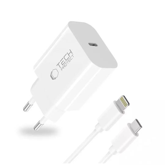 Tech-Protect Charger with USB-C Port and Cable USB-C - Lightning 20W Whites (NC20W)