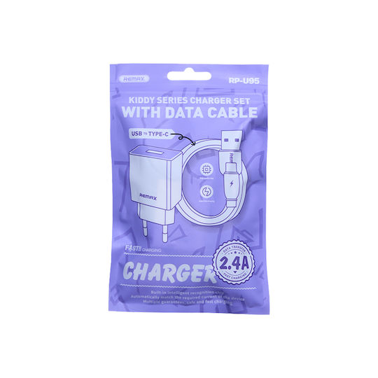 Remax с USB-A порт и кабел USB-C 12W Бял (RP-U95 Kiddy)
