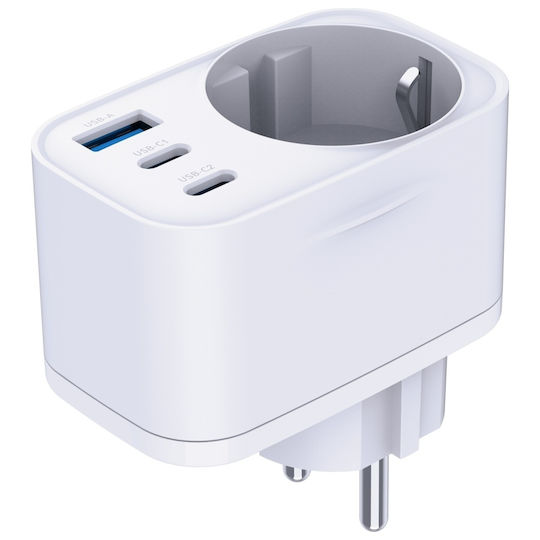 3MK Φορτιστής Χωρίς Καλώδιο GaN με Θύρα USB-A και 2 Θύρες USB-C 30W Power Delivery Λευκός (Hyper Comfort Charger)